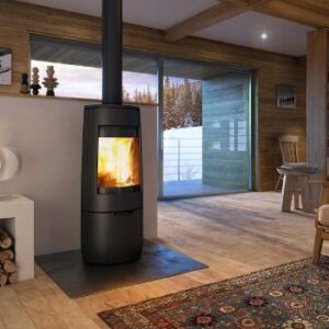 Poêles à bois à vitre galbée